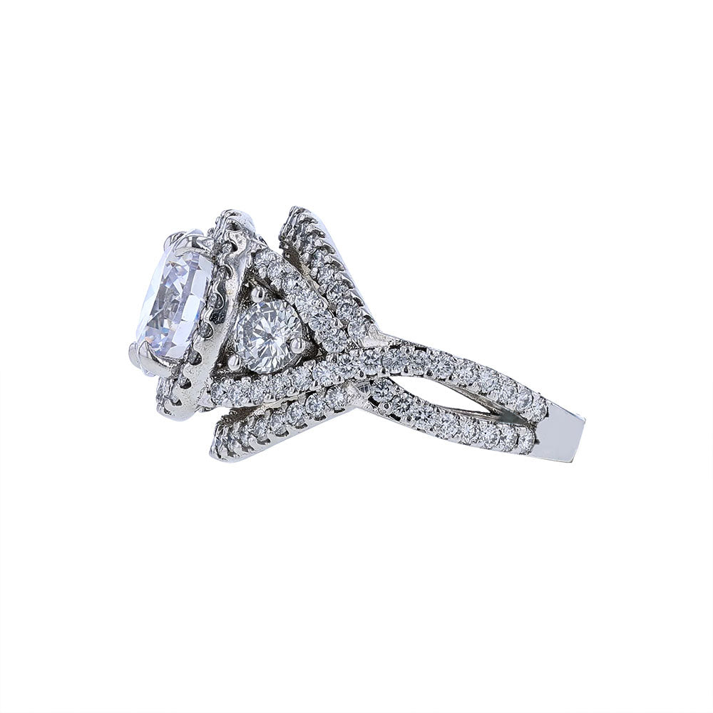 14K White Gold Round Halo Vine Engagement Ring