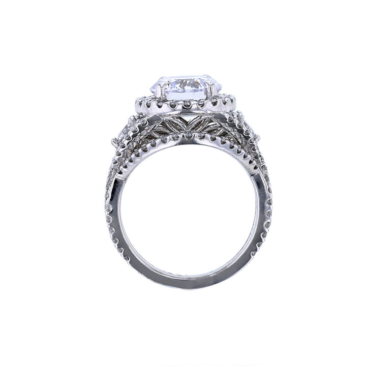 14K White Gold Round Halo Vine Engagement Ring