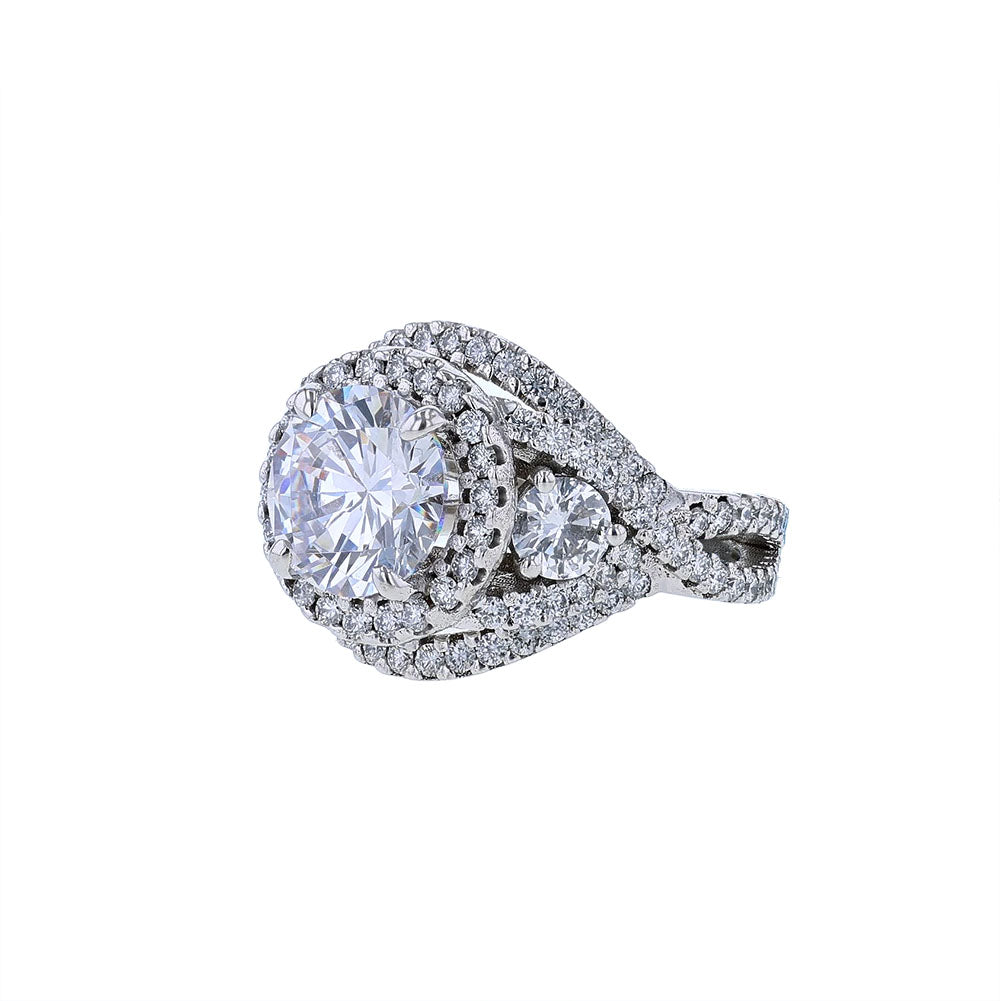 14K White Gold Round Halo Vine Engagement Ring