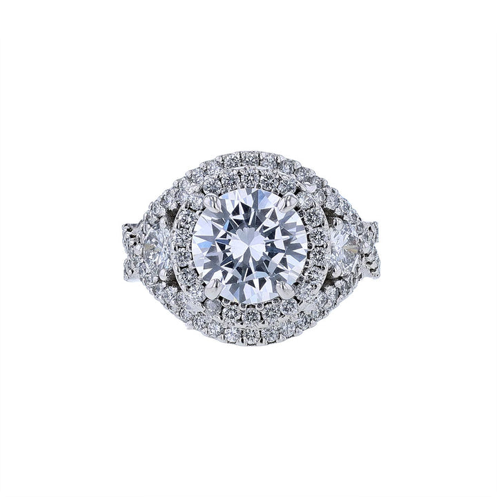 14K White Gold Round Halo Vine Engagement Ring