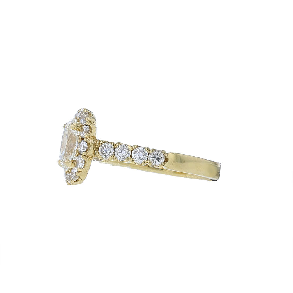 18K Yellow Gold Certified Oval Halo Engagement Ring
