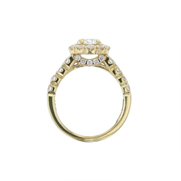 18K Yellow Gold Certified Oval Halo Engagement Ring