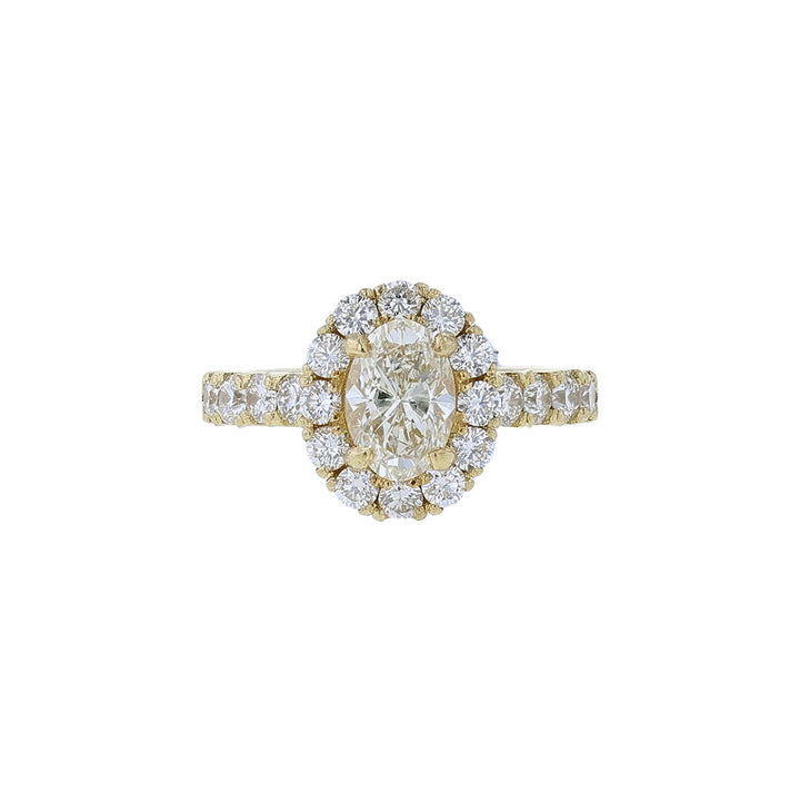 18K Yellow Gold Certified Oval Halo Engagement Ring