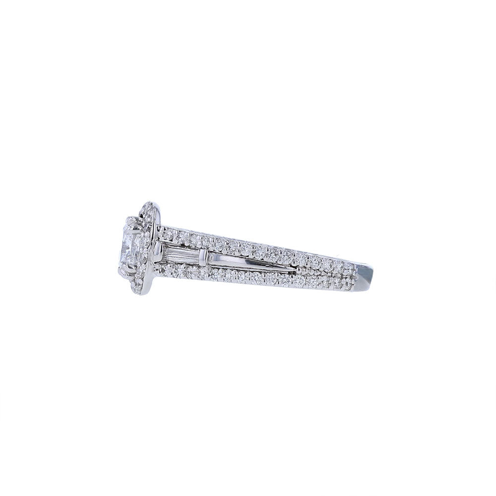 14K White Gold Certified Cushion Halo Engagement Ring