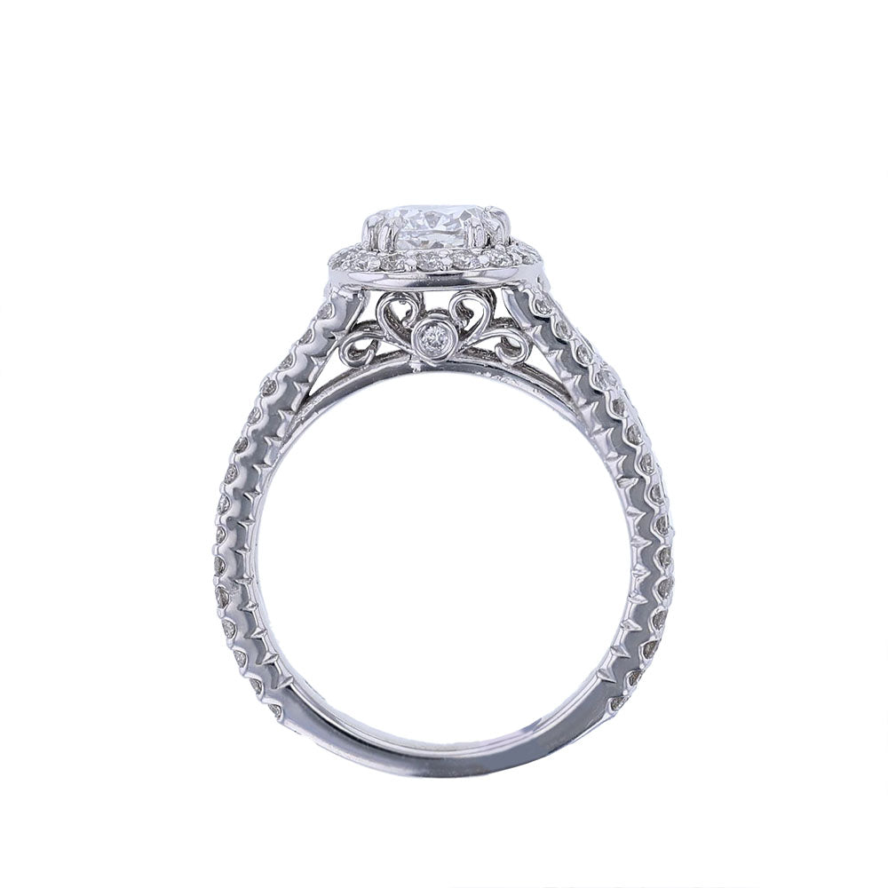 14K White Gold Certified Cushion Halo Engagement Ring