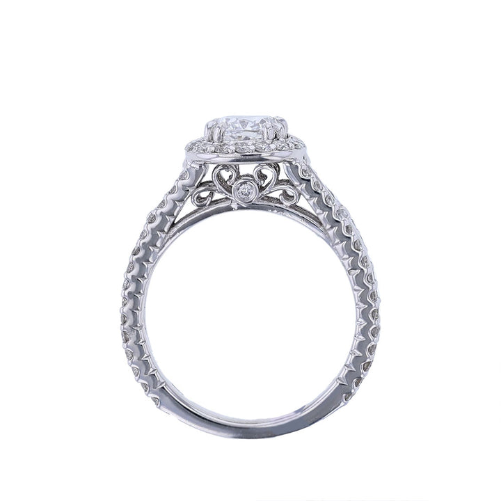 14K White Gold Certified Cushion Halo Engagement Ring