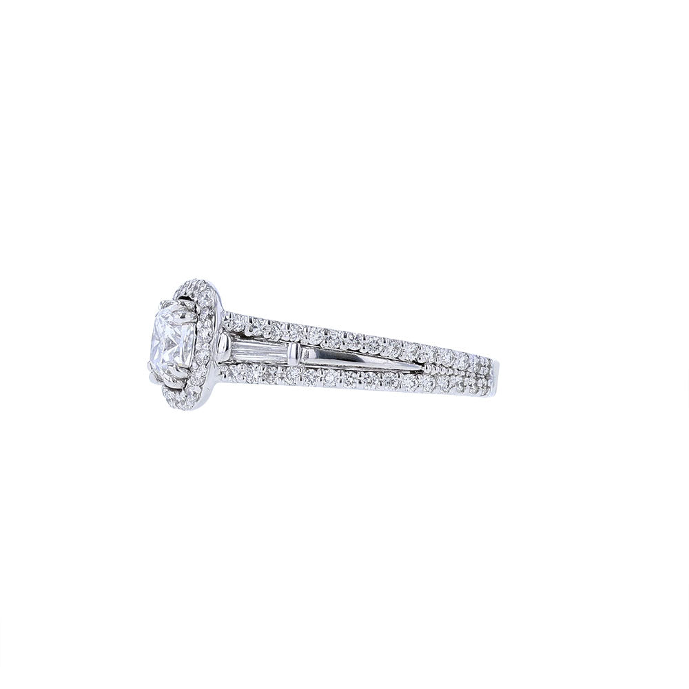 14K White Gold Certified Cushion Halo Engagement Ring