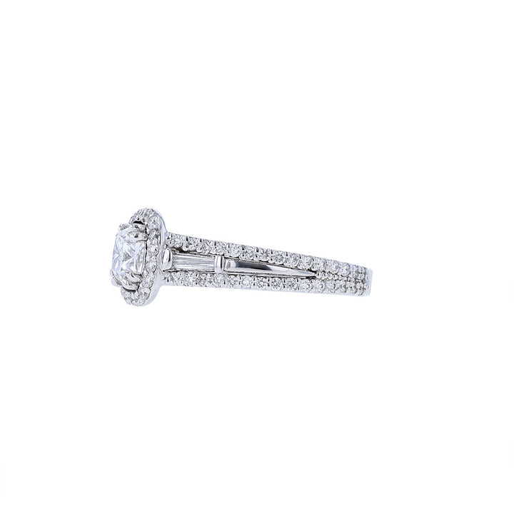 14K White Gold Certified Cushion Halo Engagement Ring