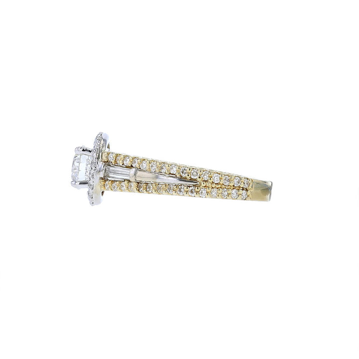 14K Yellow White Gold Round Halo Engagement Ring