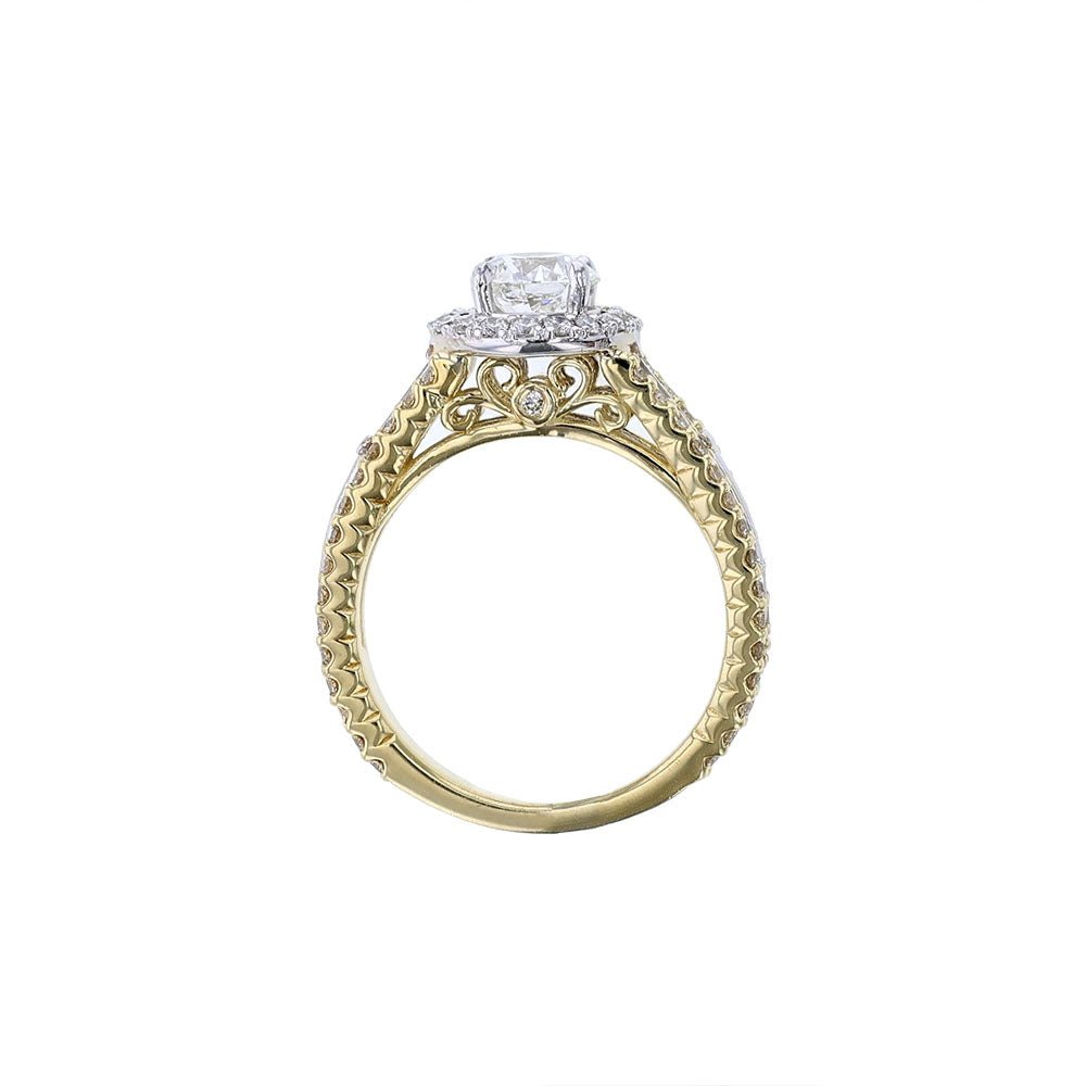 14K Yellow White Gold Round Halo Engagement Ring