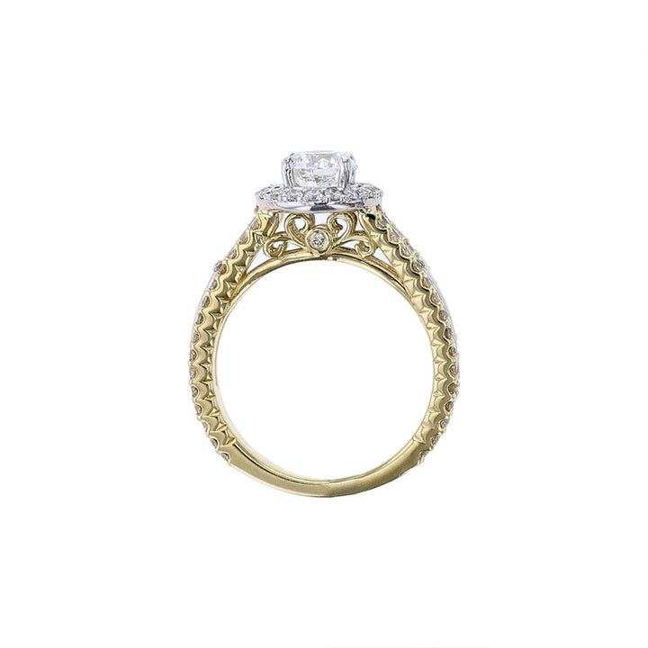 14K Yellow White Gold Round Halo Engagement Ring