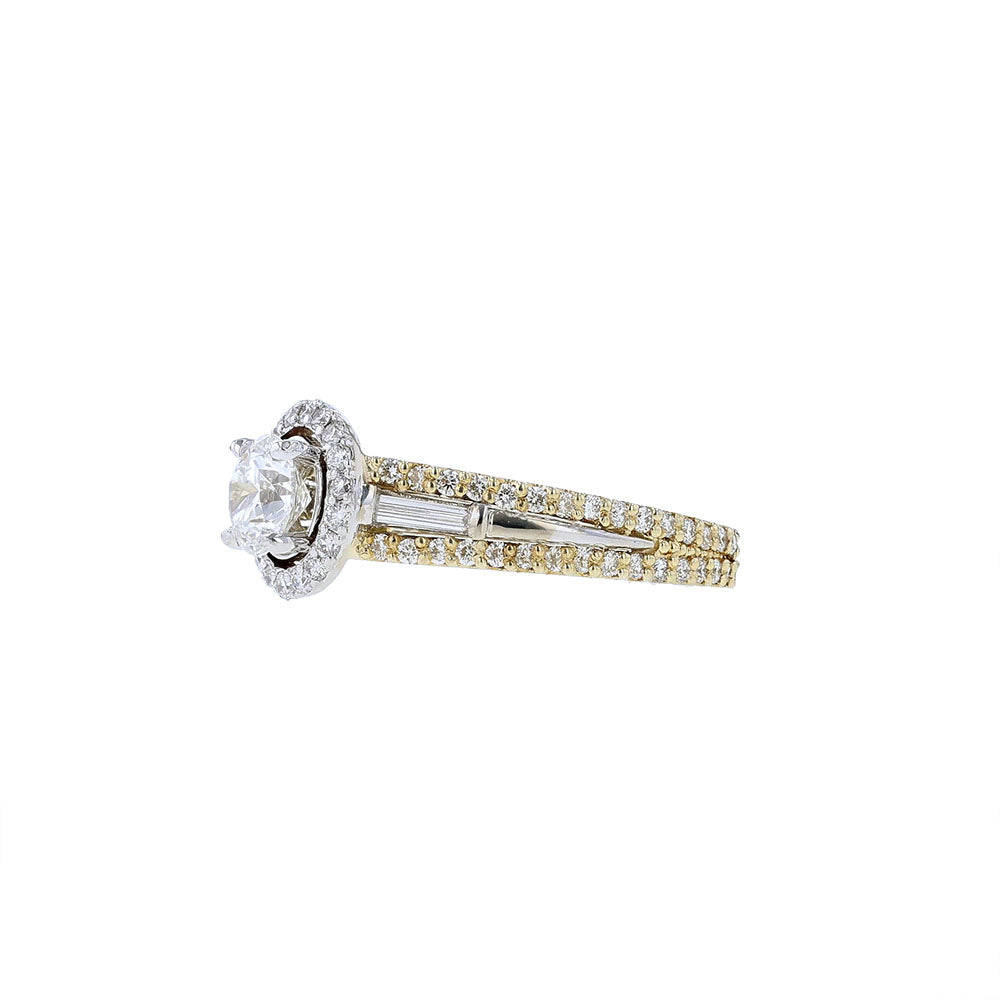 14K Yellow White Gold Round Halo Engagement Ring