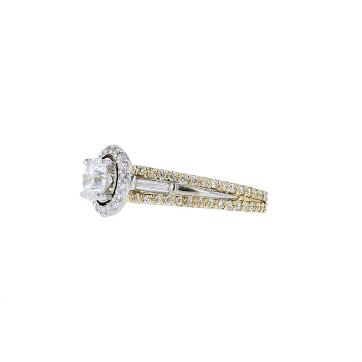 14K Yellow White Gold Round Halo Engagement Ring