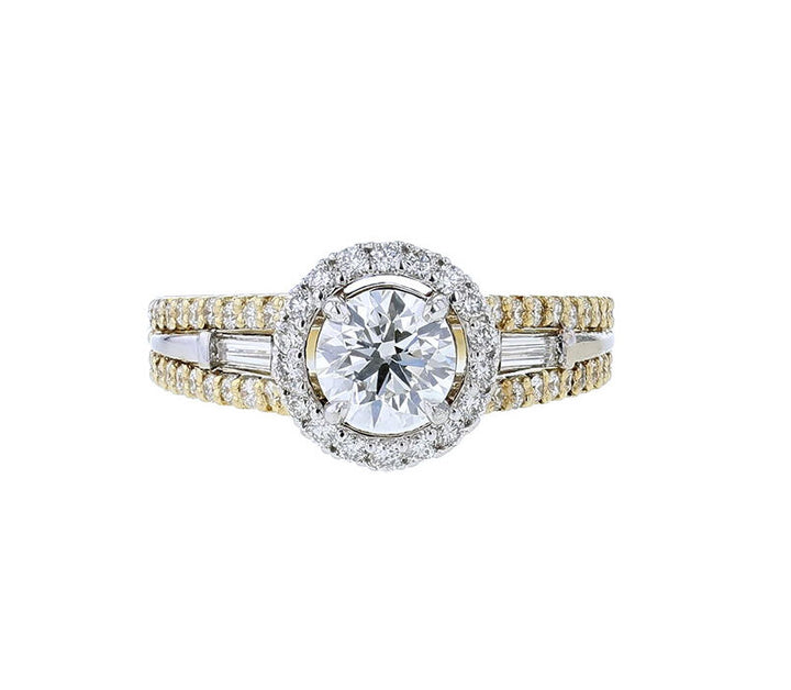 14K Yellow White Gold Round Halo Engagement Ring