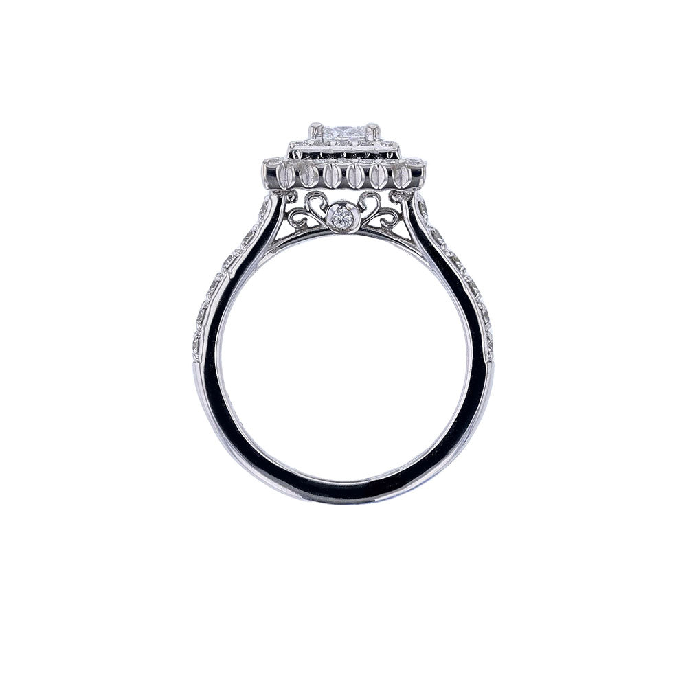 14K White Gold Certified Princess Double Halo Engagement Ring