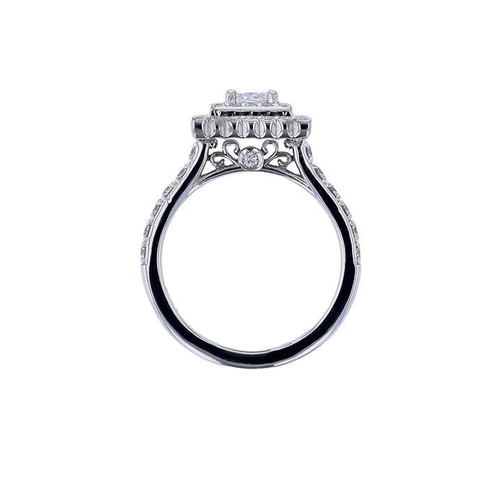 14K White Gold Certified Princess Double Halo Engagement Ring