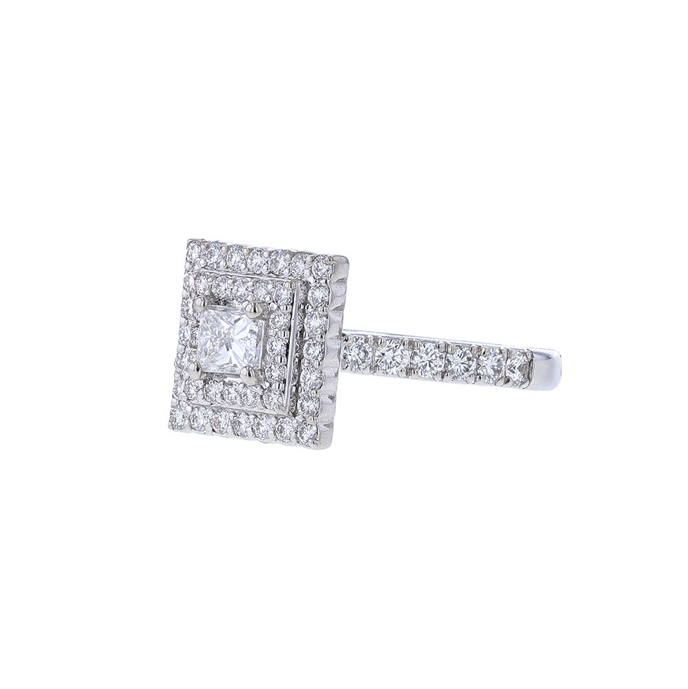 14K White Gold Certified Princess Double Halo Engagement Ring