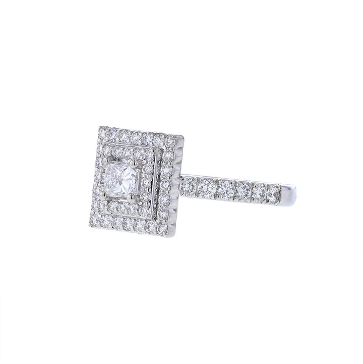 14K White Gold Certified Princess Double Halo Engagement Ring