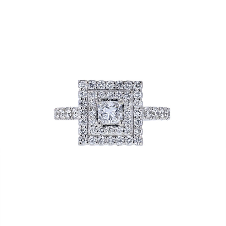 14K White Gold Certified Princess Double Halo Engagement Ring