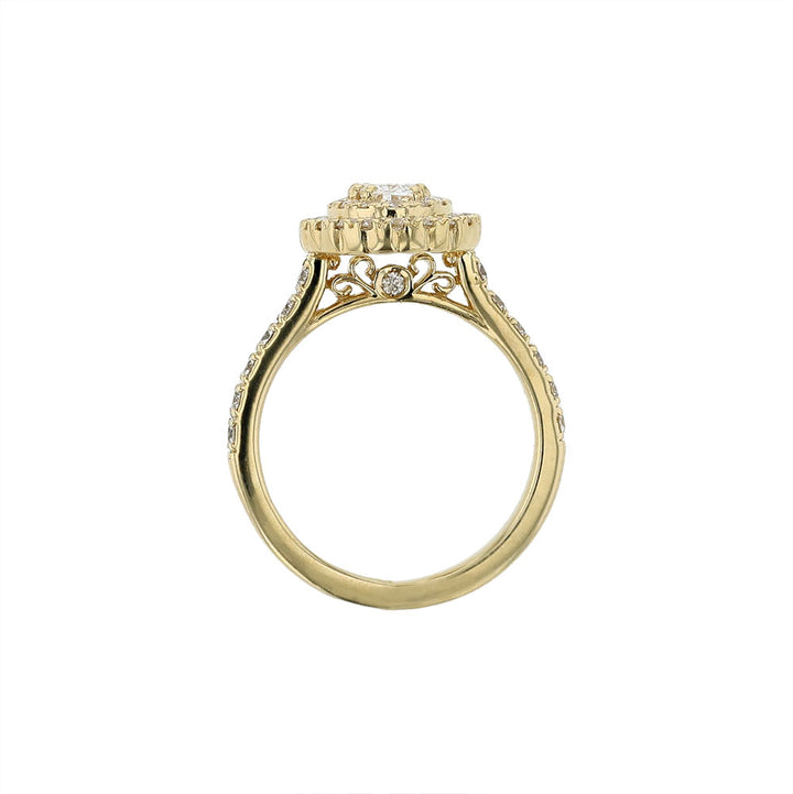 14K Yellow Gold Oval Double Halo Engagement Ring