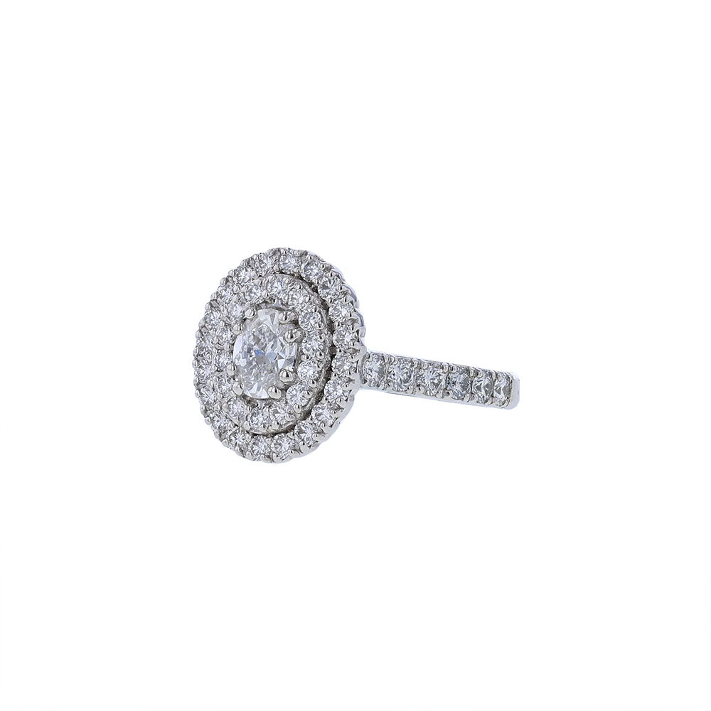14K White Gold Certified Oval Double Halo Engagement Ring