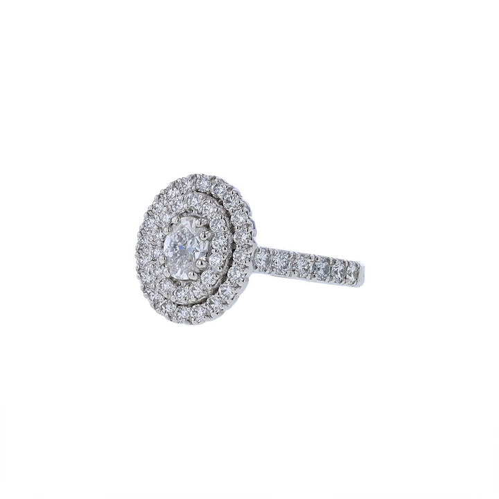 14K White Gold Certified Oval Double Halo Engagement Ring