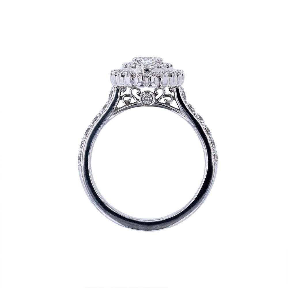 14K White Gold Certified Oval Double Halo Engagement Ring