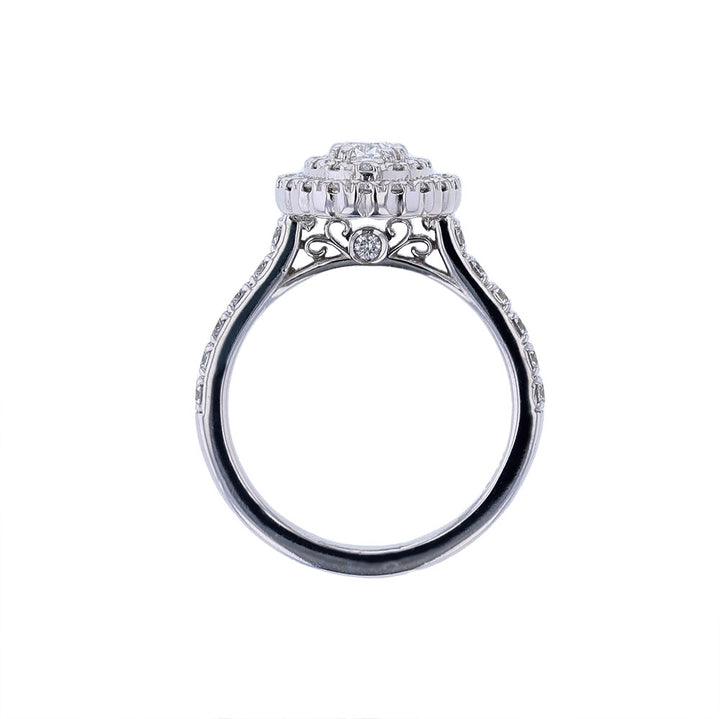 14K White Gold Certified Oval Double Halo Engagement Ring
