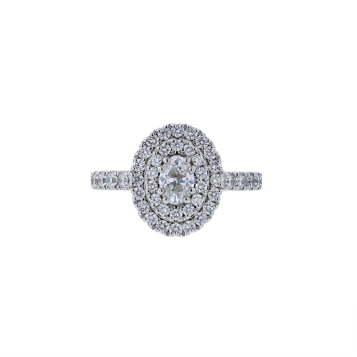 14K White Gold Certified Oval Double Halo Engagement Ring