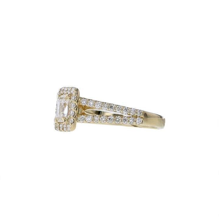 14K Yellow Gold Certified Emerald Halo Engagement Ring