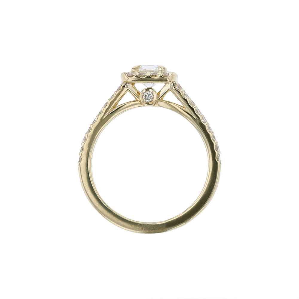 14K Yellow Gold Certified Emerald Halo Engagement Ring