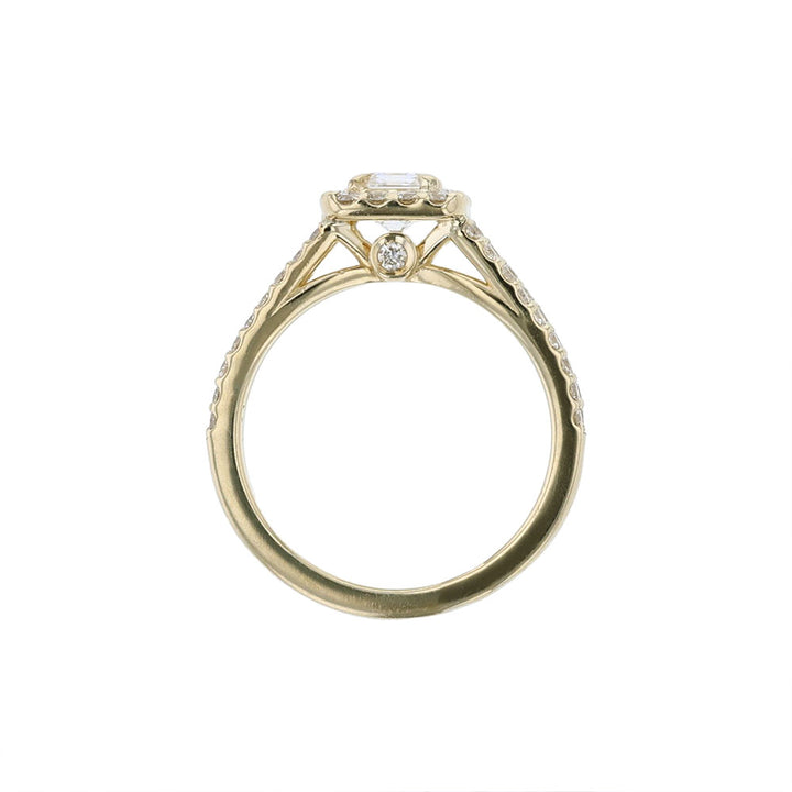 14K Yellow Gold Certified Emerald Halo Engagement Ring