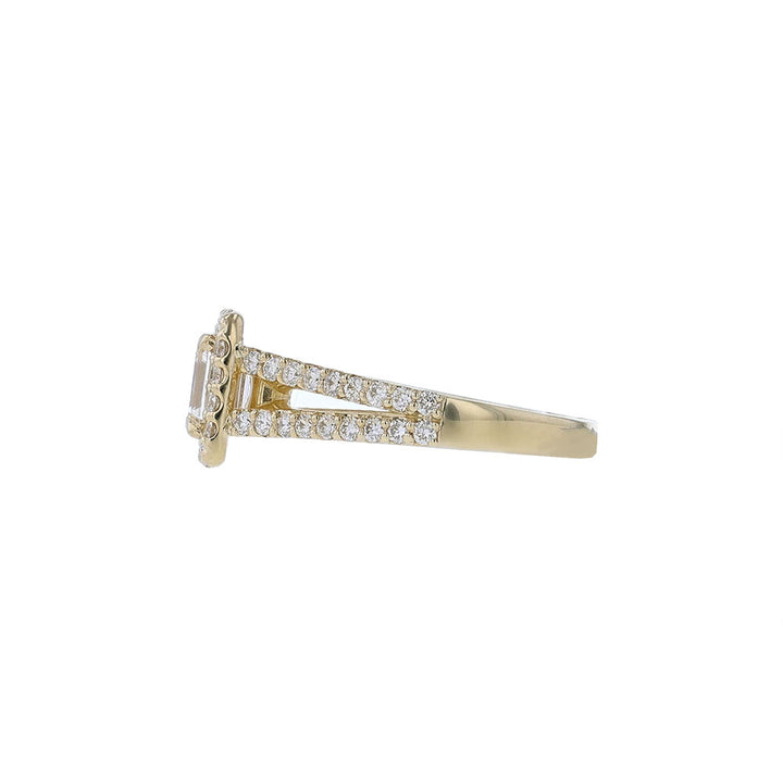 14K Yellow Gold Certified Emerald Halo Engagement Ring