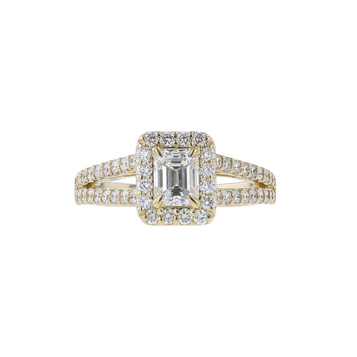 14K Yellow Gold Certified Emerald Halo Engagement Ring