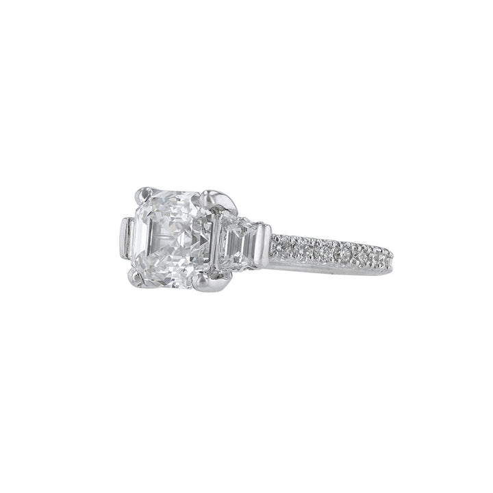 14K White Gold Ascher Cut Diamond Ring