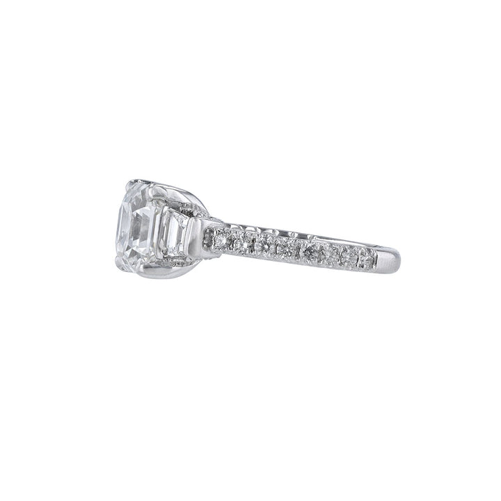 14K White Gold Ascher Cut Diamond Ring
