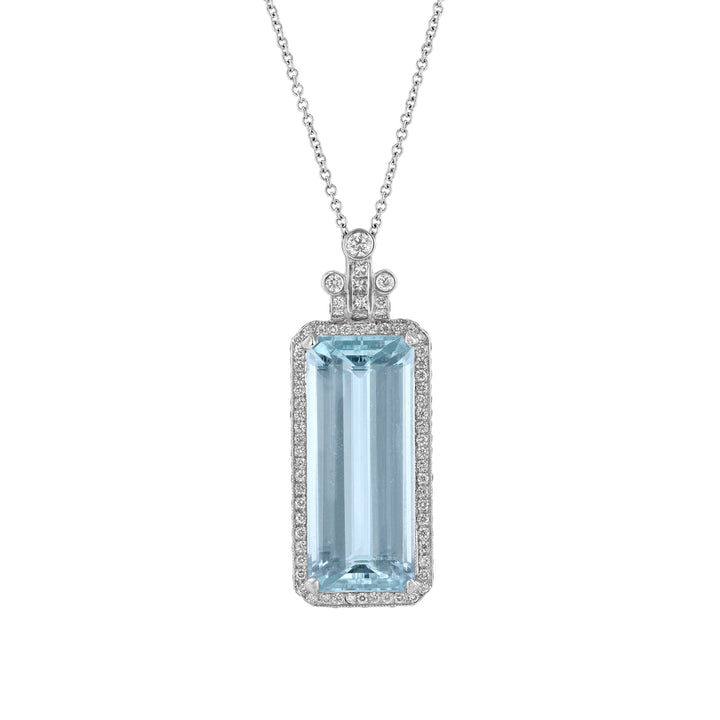 Emerald Cut Aquamarine Diamond Necklace