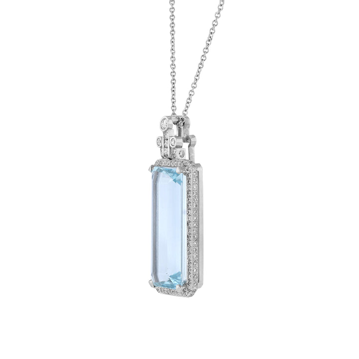 Emerald Cut Aquamarine Diamond Necklace