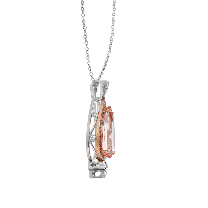 Morganite Diamond Drop Halo Necklace