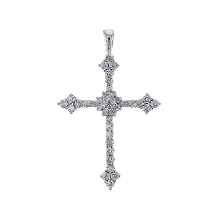 14K White Gold Diamond Cross Pendant, 1.43ct