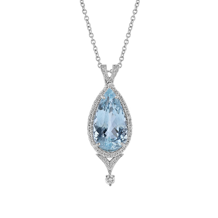 Aquamarine Halo Diamond Drop Necklace