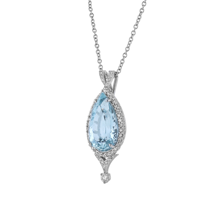 Aquamarine Halo Diamond Drop Necklace