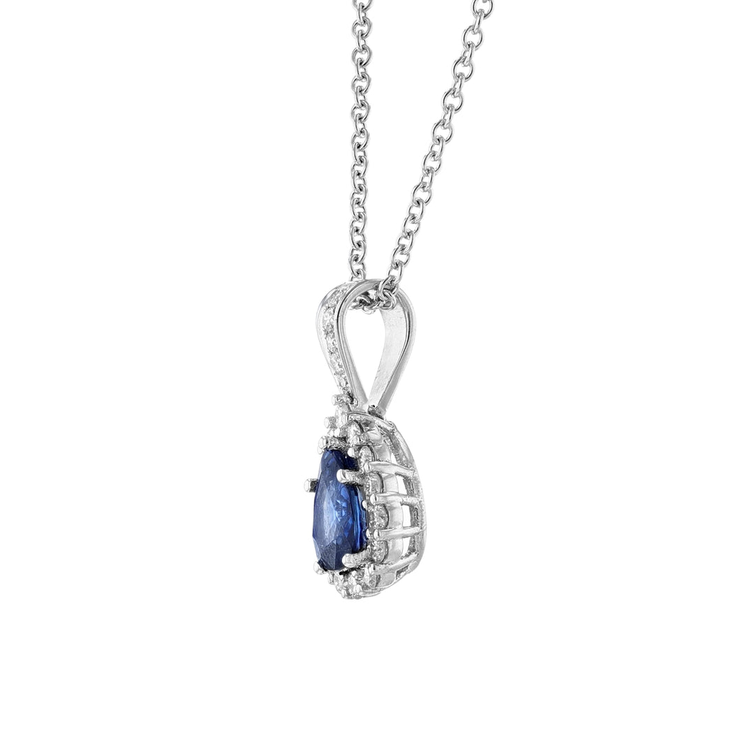 Blue Sapphire Halo Diamond Drop Necklace