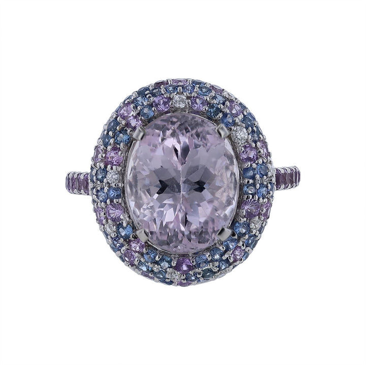 18k White Gold Kunzite Sapphire Diamond Ring