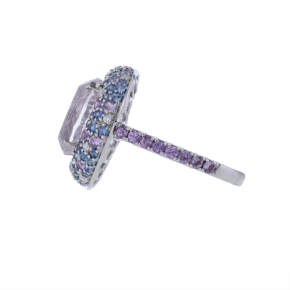 18k White Gold Kunzite Sapphire Diamond Ring