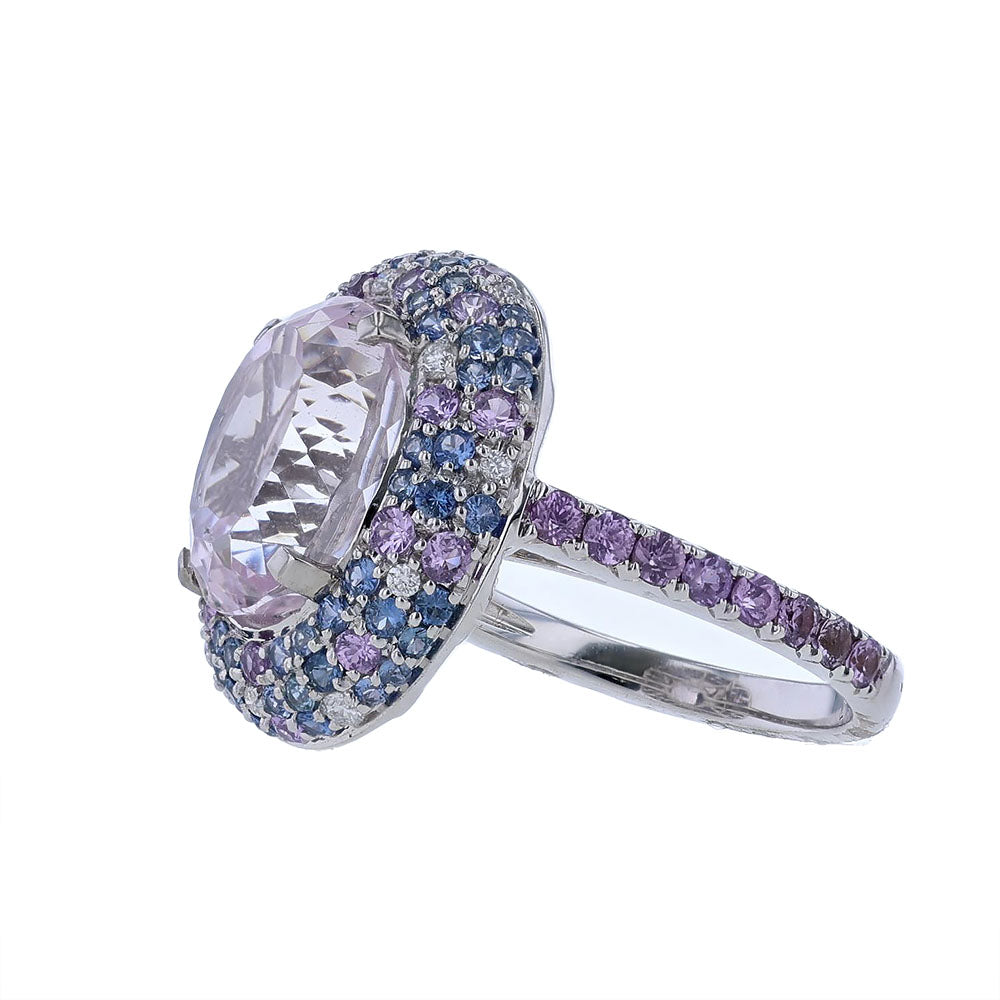 18k White Gold Kunzite Sapphire Diamond Ring