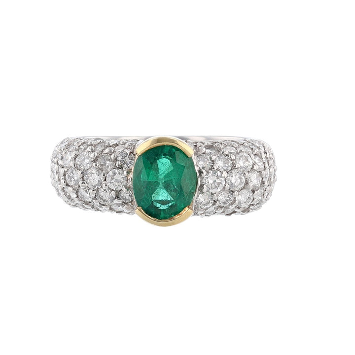 18K Yellow Gold Platinum Emerald Diamond Ring