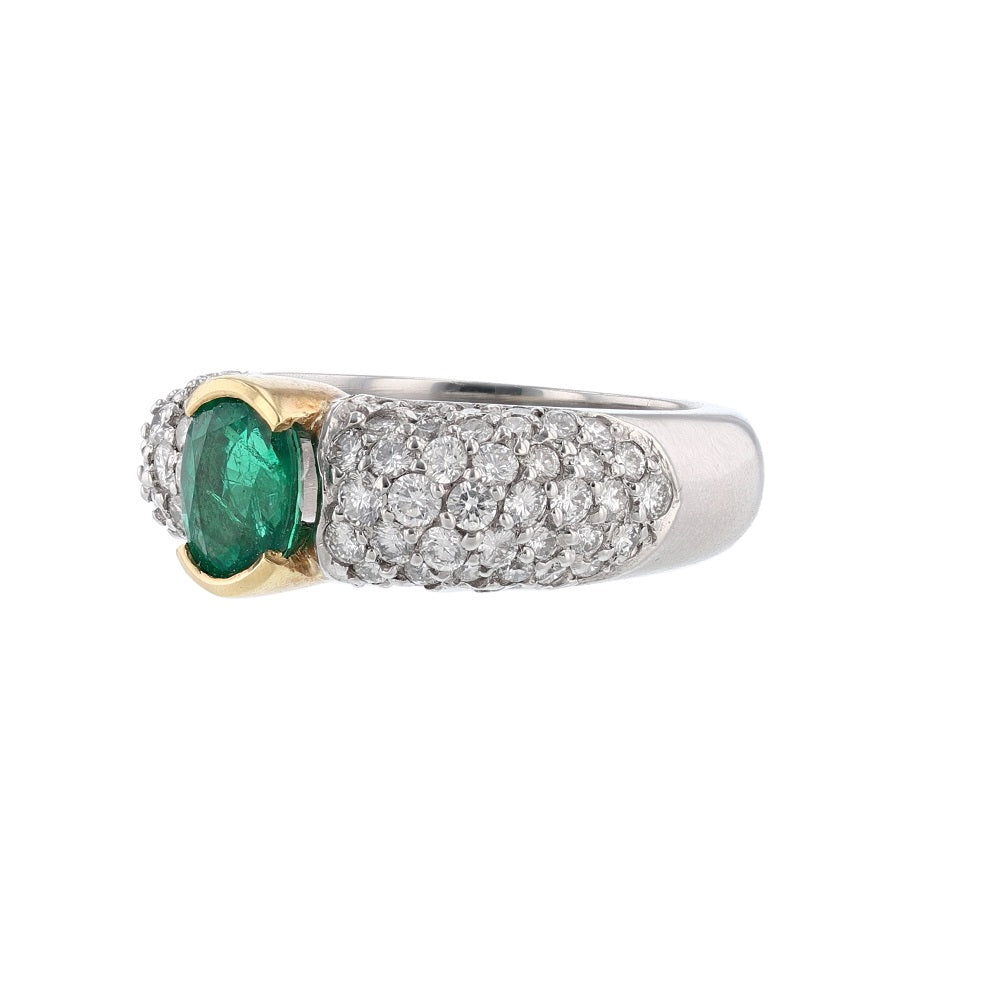 18K Yellow Gold Platinum Emerald Diamond Ring