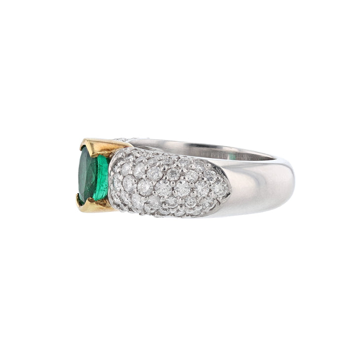 18K Yellow Gold Platinum Emerald Diamond Ring