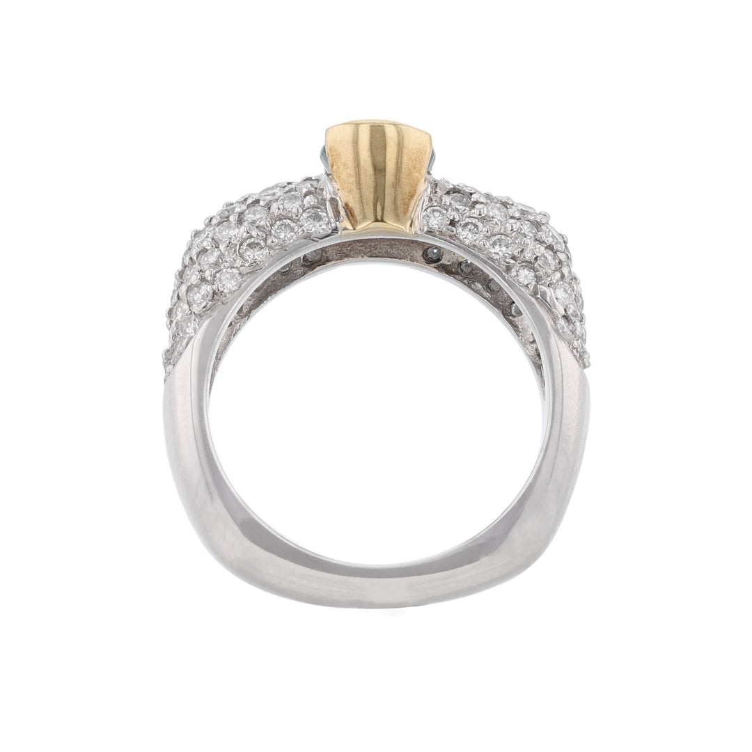 18K Yellow Gold Platinum Emerald Diamond Ring